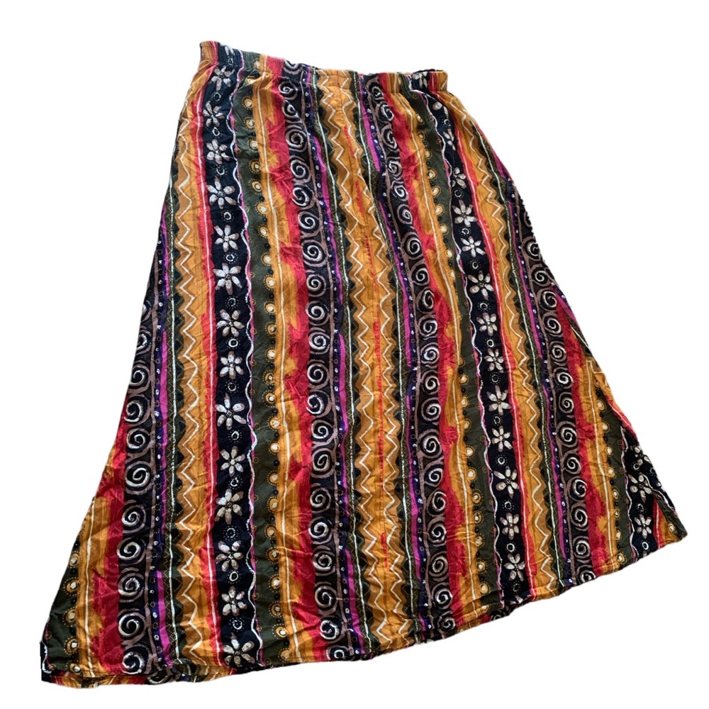 My pieces colorful tribal yellow red black striped floral white maxi skirt S